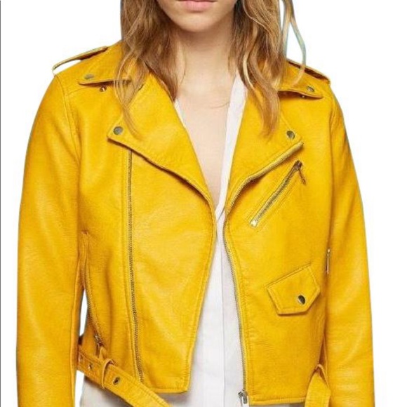 Zara Faux Leather Yellow Moto Jacket - Picture 4 of 8
